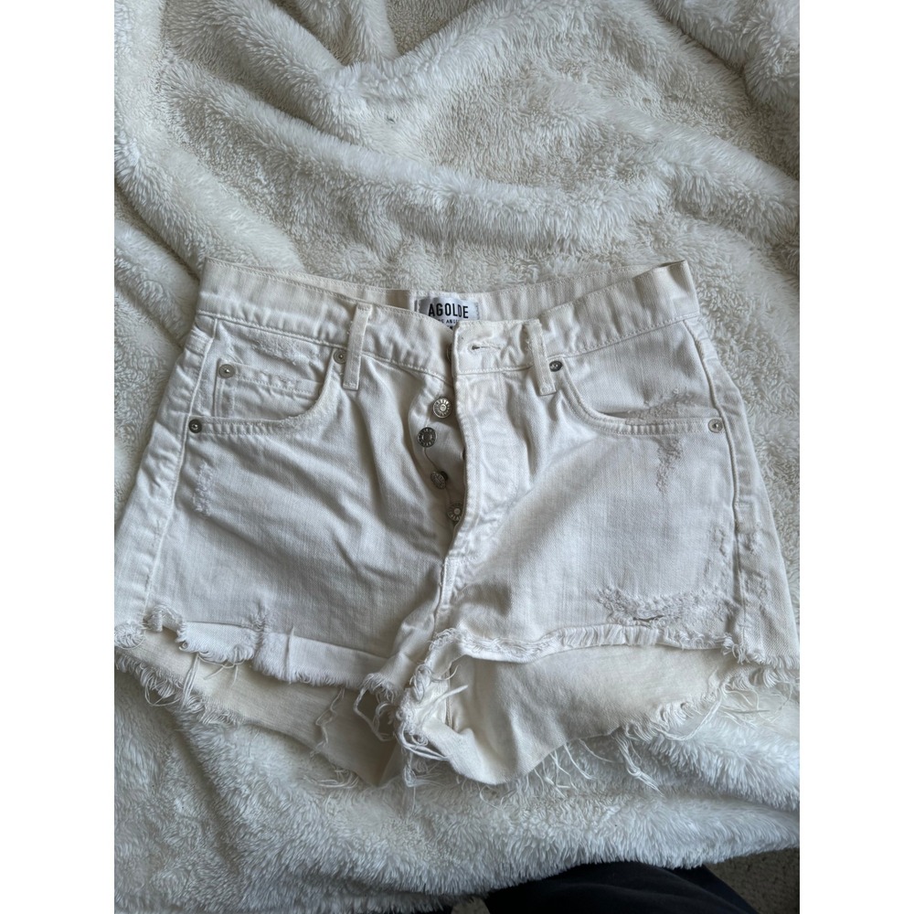 AGOLDE Los Angeles Women's Cream Distressed Denim Shorts Size 24